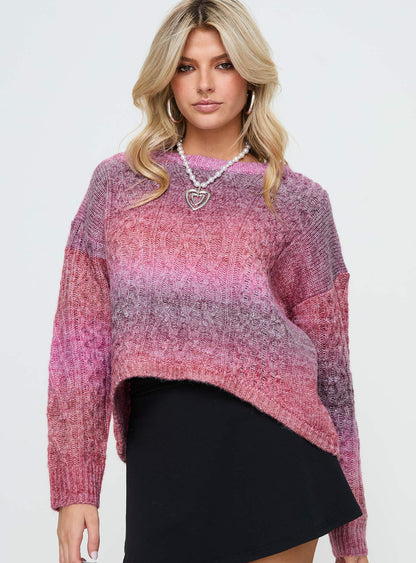 Pomery Cable Knit Sweater Ombre Pink