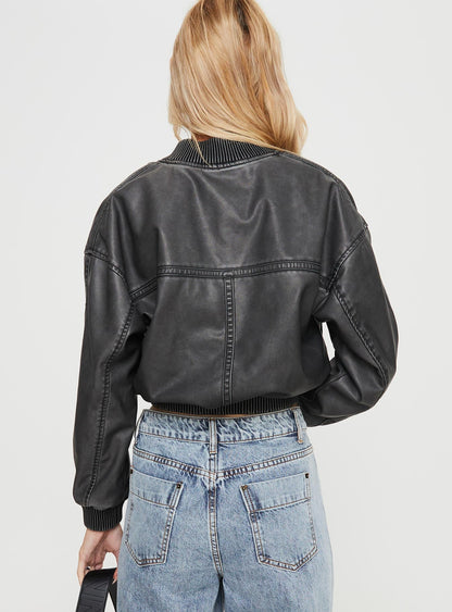 Project Faux Leather Jacket Slate