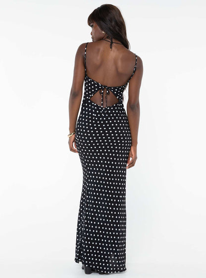 Luncheon Maxi Dress Black Polka Dot