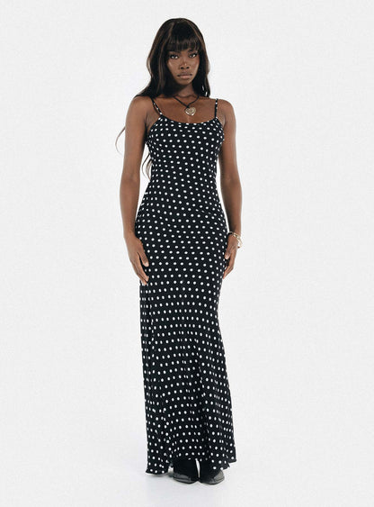 Luncheon Maxi Dress Black Polka Dot